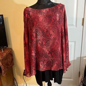 CJ Banks Red and Black Patterned Blouse